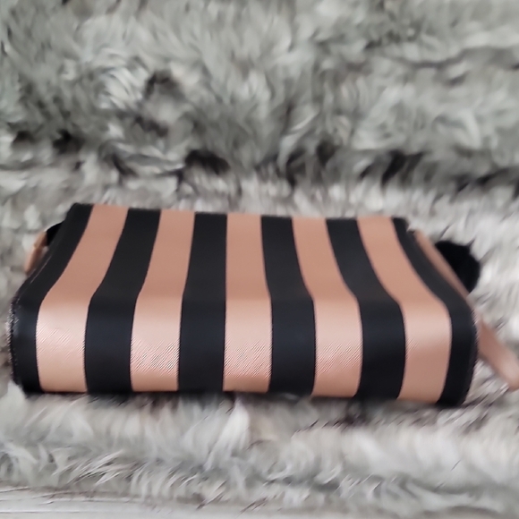 Betsey Johnson Black and Gold Striped Clutch with Heart Accent - Picture 4 of 11